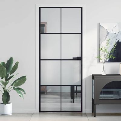 Binnendeur smal 83x201,5 cm gehard glas en aluminium zwart