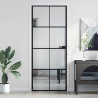 Binnendeur smal 83x201,5 cm gehard glas en aluminium zwart