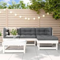 5-delige Loungeset met kussens massief hout wit