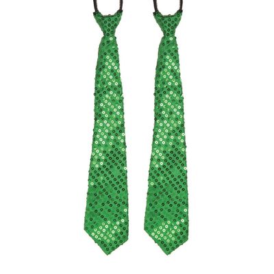 2x stuks groene pailletten stropdas 32 cm