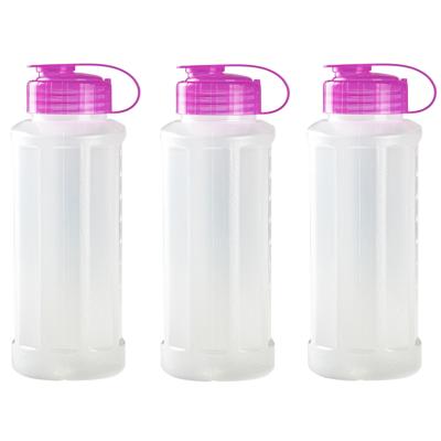 Plasticforte waterfles - 3x stuks - 1100 ml - transparant met dop roze - drinkfles - sport