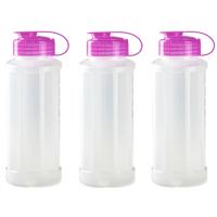Plasticforte waterfles - 3x stuks - 1100 ml - transparant met dop roze - drinkfles - sport