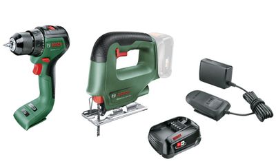 Bosch - UniversalDrill 18V-60 + Cordless Jigsaw - Easy Saw 18V-70 ( Free Starter kit 18V Alliance (2.5 Ah + AL 18V-20 Battery and Charger Included )