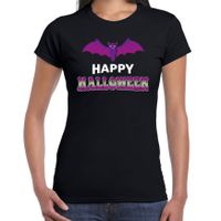 Vleermuis / happy halloween verkleed t-shirt zwart voor dames - thumbnail