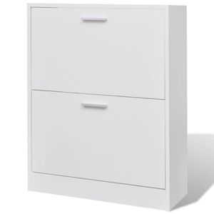 The Living Store Schoenenkast - Houten - 63.5x24x81 cm - Wit - 2 Grote Opbergvakken