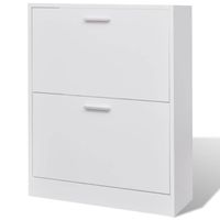 The Living Store Schoenenkast - Houten - 63.5x24x81 cm - Wit - 2 Grote Opbergvakken