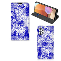 Mobiel BookCase Samsung Galaxy A32 4G | A32 5G Enterprise Editie Angel Skull Blauw - thumbnail