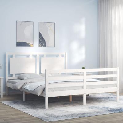 Bedframe met hoofdbord massief hout wit 160x200 cm