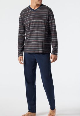 Schiesser pyjama antraciet-blauw gestreept