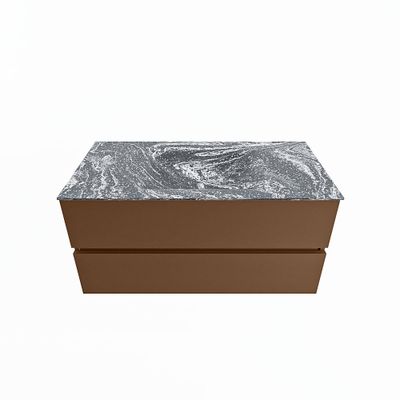 MONDIAZ VICA-DLUX 100cm badmeubel onderkast Rust 2 lades. Inbouw wastafel CLOUD midden zonder kraangat, kleur Lava.