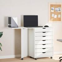 Ladekast met bureau MOSS verrijdbaar massief grenenhout wit - thumbnail