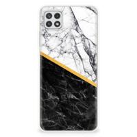 Samsung Galaxy A22 5G | TPU | Siliconen hoesje | Marmer Wit Zwart - Origineel Cadeau Man