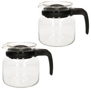 Theepot - 2x stuks - glas - kunststof deksel - zwart - 1 liter - theekan