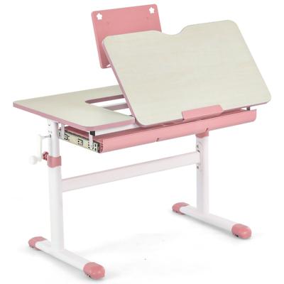 Kinderbureau in Hoogte Verstelbaar Studentenbureau met Kantelbaar Tafelblad Boekenstandaard Lade en Meetliniaal (Roze)