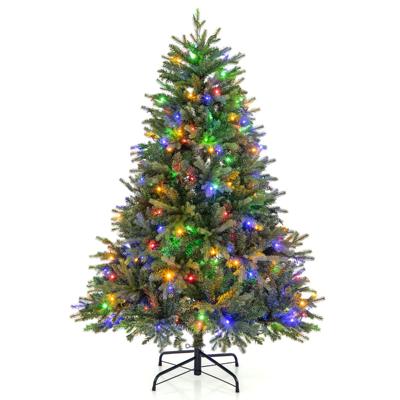 150 cm Voorverlichte Kunstkerstboom/844 takken/250 Veelkleurige en Warmwitte LED-Lampjes/11 Verlichtingsstanden Scharnierend