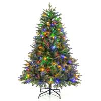 150 cm Voorverlichte Kunstkerstboom/844 takken/250 Veelkleurige en Warmwitte LED-Lampjes/11 Verlichtingsstanden Scharnierend