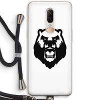 Angry Bear (white): OnePlus 6 Transparant Hoesje met koord