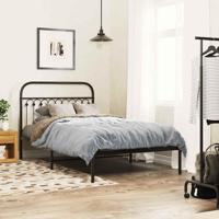 Bedframe met hoofdbord metaal zwart 107x203 cm