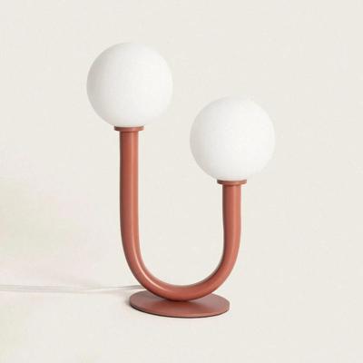 Tafellamp terracotta met opaalglas 2x G9 fittingen &apos;Lombardo&apos;