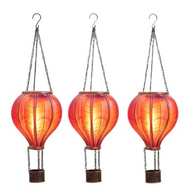 Solar luchtballon lantaarn - 3x - roze - hangend - 20 led lampjes - vlam effect - 14 x 45 cm