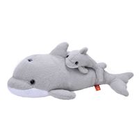 Pluche grijze dolfijn met baby knuffel 38 cm speelgoed - thumbnail