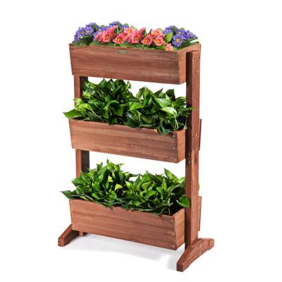 3 Tier Houten Bloemenrek Bloemenstandaard 3 Tier Verhoogd Bed Plantenstandaard 71 x 38 x 105cm Bruin