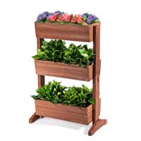 3 Tier Houten Bloemenrek Bloemenstandaard 3 Tier Verhoogd Bed Plantenstandaard 71 x 38 x 105cm Bruin