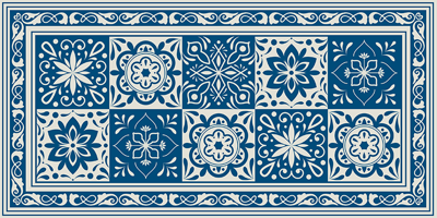 Geweldige klassieke blauwe tegels vinyl vloerkleed keuken