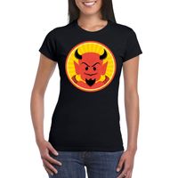 Halloween rode duivel t-shirt zwart dames - thumbnail