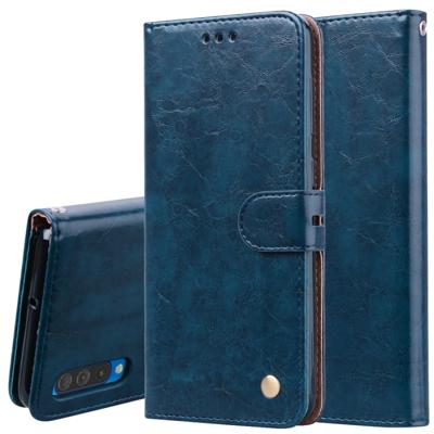 Business stijl olie Wax textuur horizontale Flip lederen case voor Galaxy A50 met houder & kaartsleuven & portemonnee (blauw)