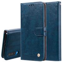 Business stijl olie Wax textuur horizontale Flip lederen case voor Galaxy A50 met houder & kaartsleuven & portemonnee (blauw)