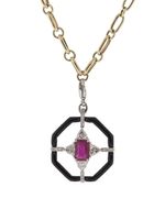 GEMFIELDS X MUSE pendentif Nikos Koulis en or blanc 18ct orné d'émail et de pierres semi-précieuses - thumbnail