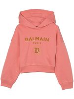 Balmain Kids hoodie crop à logo brodé de sequins - Rose