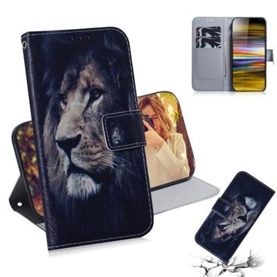 Lion patroon gekleurde tekening horizontale Flip lederen draagtas voor Sony Xperia 10 plus met houder & kaartsleuven & portemonnee