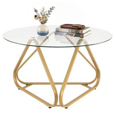 Salontafel Ronde Bijzettafel met Transparant Glazen Blad en Metalen Frame 80 cm Woonkamertafel Moderne Glazen Tafel-Goud
