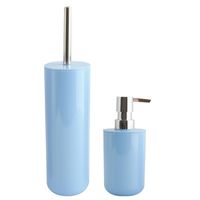 MSV Toiletborstel in houder 38 cm/zeeppompje set Moods - kunststof - lichtblauw - Badkameraccessoireset - thumbnail