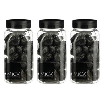 Mica Decorations decoratie stenen - 3x - 650ml - groot - antraciet mix - hobby steentjes