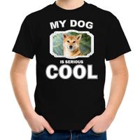 Shiba inu honden t-shirt my dog is serious cool zwart voor kinderen - thumbnail