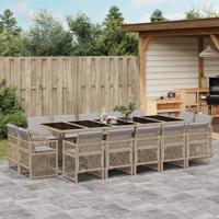 15-delige Tuinset met kussens poly rattan gemengd beige