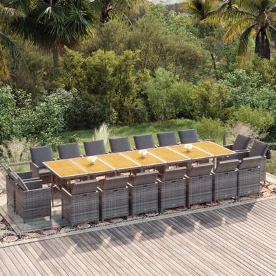 19-delige Tuinset met kussens poly rattan grijs