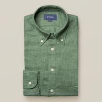 Eton Heren Popover Overhemd Luxe Linnen Groen Slim Fit - thumbnail
