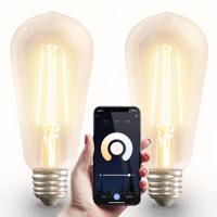 2x Smart E27 LED filament lamp - ST64 - Wifi & Bluetooth - 806 lumen - 7 Watt - Warm wit tot koud wit