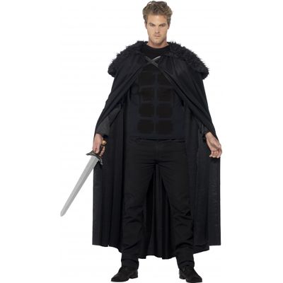 Zwarte lange cape met pluche