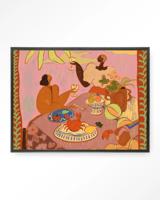 Urban Cotton Wandkleed 'Lunch With The Ladies' 80 x 110cm in Floating Frame - black