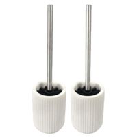 2x stuks toiletborstels wit ribbel met houder keramiek 40 cm