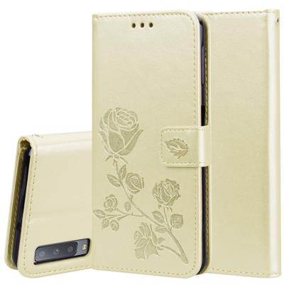 Rose reliëf horizontale Flip PU lederen case voor Samsung Galaxy A7 (2018) met houder & kaartsleuven & portemonnee (goud)