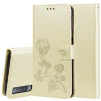 Rose reliëf horizontale Flip PU lederen case voor Samsung Galaxy A7 (2018) met houder & kaartsleuven & portemonnee (goud)