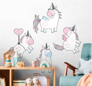 Wanddecoratie stickers Gelukkige eenhoorns in wonderland