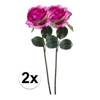 Kunstbloem roos Simone - 2x - fuchsia - 45 cm - decoratie bloemen