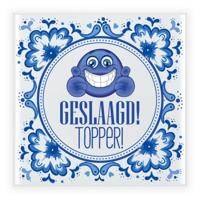 Geslaagd cadeau tegel - geslaagd! topper! - delfts blauw - keramiek - 15 cm